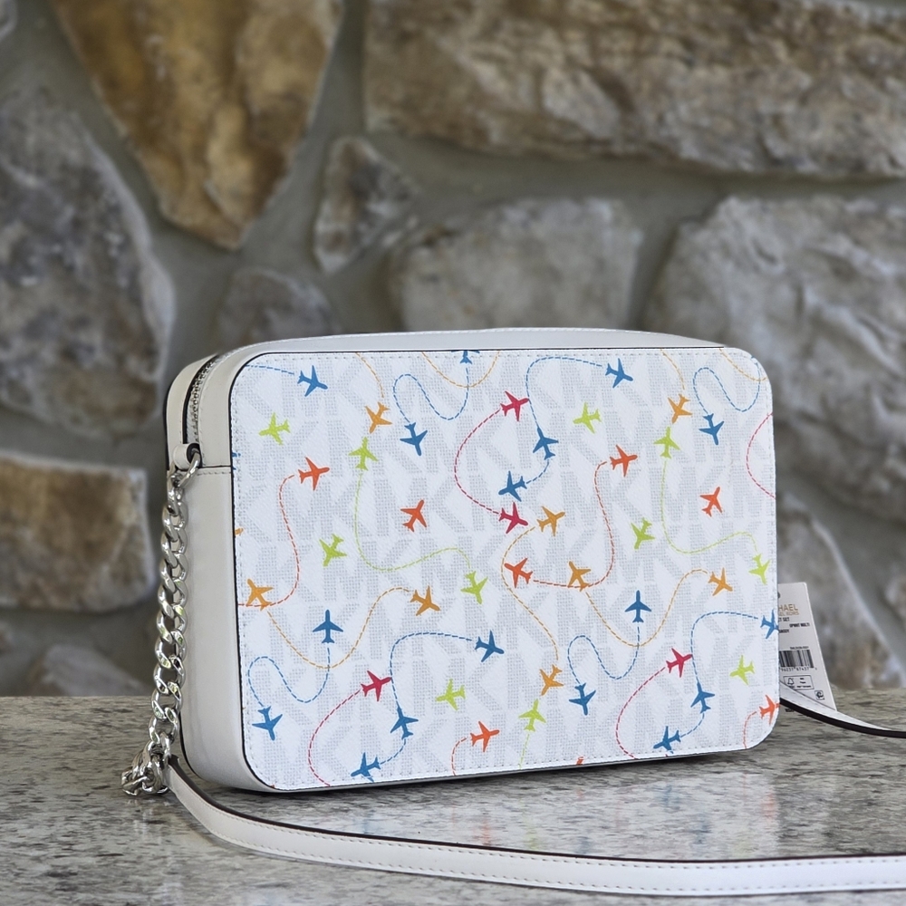 Michael Kors Airplane Logo Large White Crossbody - Picture 3 of 8